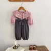 Clothing Sets Ins 2024 Autumn Baby Girl 2PCS Clothes Set Cotton Long Sleeve Embroidery Flower Blouses Suspender Pants Suit Toddler Outfit