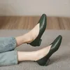 Sapatos casuais Mulher elegante de verão de verão French Square dedo verde Mary Janes Flats fofos feminino retrô de salto baixo