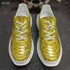 Casual Shoes Authentic Real True Leather Gold Color Male Chic Serpentine Sneakers äkta exotiska herrar snörningslägenheter