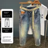 Heren jeans heren jeans lente 2024 high-end borduurwerk Amerikaanse informele broek geproduceerd met rechte pijpen ultradunne fit losse denim Q240427