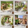 Tapestries Street Scenery Tapestry Europe Italy Flower Spring Modern Plants Coastal Garden Home Live Room Dorm Decor Wall Hanging Washable
