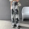 Jeans pour femmes Korea Style Tie-dye Baggy Femmes Spring Summer Ink Painting Tidal Current Pantmand Vintage High Wide Jame Pantalon Y2K