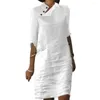 Robes de fête 2024 Coton de coton printemps robe de femme collier blanc collier demi-manches boutons femelles mode décontractée