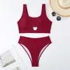 New Style Swimsuit Solid Color Nylon Sexy Hollow Split Swimsuit for Women's Swimwear