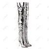 Buty Rontic Women Winter Uda Patent Pide Metal Metalowe obcasy spiczaste palce Wspaniały srebrny czarny beżowy buty imprezowe Rozmiar 5-15