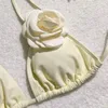 Damenbadebekleidung 2024 Frauen Dreieck Badeanzug Set zwei Stücke Schwimmkostüm 3D Blume Badeanzug mit Neigernkopf Top und Slips