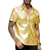 Camisas casuais masculinas Men camisa Festa de superfície brilhante com colarinho curto de colarinho curto solto em cores sólidas na boate top para o verão