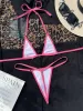 Set Shiny Micro Bikini 2023 Women Sexy Solid Hot Pink Push Up Bra Triangle Swimsuit Brazilian Bathing Suit Extreme Swimwear Biquini