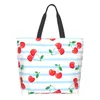 Sacos de compras cerejas saco extra de mercearia azul e branco listras reutilizáveis armazenamento de viagem