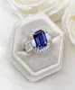 Luksusowa biżuteria obrączki 925 Sterling Silver Princess Cut Blue Sapphire CZ Diamond Moissanite Party Kobiety zaręczynowe Bridal RI3383231