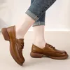 Casual Shoes DRKANOL 2024 Women Genuine Leather Spring Lace-Up Round Toe Thick Heel Footwear Zapatos Mujer