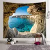 Tapisserier Sea View Tapestry Water Landscape Beach Decoration Ocean Beach Wall Hängande blå skummande filt Vacker scenisk heminredning