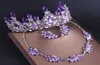 Yunuo New Purple Crystal Bridal Necklace Earrings Crown Tiaras Set Wedding Dress Accessories Beads71157774499067