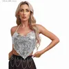 Tank da donna camis womens glitter sequestro di paillettes drappeggiate cror top spalless-up a triangolo invertito a triangolo canotta per il petto avvolto per la festa del club D240427