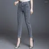 Jeans da donna ad alta vita casual donna oversize da donna allungare pantaloni alla caviglia in denim pantalones alla moda coreano vaqueros blu pant v592