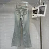 Kvinnors jeans 2024 Summer Heavy Industry Rhinestone Borrning Split Female Girl White Skinny Denim Trousers Pantalones Mujer