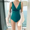 Dames badkleding stwethkz zwembikini's solide diep v sexy bodysuit dames mouwloos Koreaans badpak lente zwempak vrouwelijke kleding