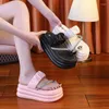 Dress Shoes Women Summer Bling Chunky Slippers High Platform Flip Flops 7.5CM Wedge Heels Slides Sweet Girl Sandals Open Toe Beach