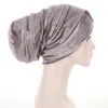 Bandanas Durag Sparkling Diamond Pleated Turbo Hat Womens Soft Swan Plush Wrap Hat Muslim Headwear Hat Womens Beanie Zipper Hat 240426