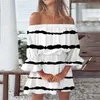 Vestidos informales Sexy Off Shoulder Floral Impress Vestido de verano Túnica Sundresses Fit Fit Fit Manga abreviatura de mujeres Elegantes