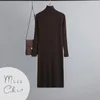 Casual Dresses Knitted Bottom Dress For Women 2024 Fit Winter High Neck Temperament Long Sweater Over Knee