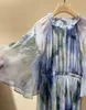 Partykleider 2024 Frühlingsfrauen Wunderschöne seidendrucke fliegende Ärmel Maxi Kleid elegante Dame O-Neck hohe Taille Schlankes weibliches Promkleid