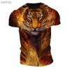 T-shirts voor heren 3D Tiger Print Mens Street Hip Hop T-shirt Harajuku Vintage Fashion O-Neck Ultra Fine T-Shirt Summer Short Sleeved Topxw