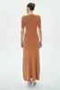 Party Dresses Women Crew Neck Three-Quarter-Length Sleeves Knit Maxi Dress