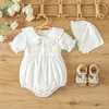 Rompers Citgeesummer Infant Baby Girl Outfits Kraagknop Kraagknop Voorkant Bodysuit Witte kleding