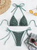 Set Sexy Neon Green 2 Piece Bikini Set Women Halter Metal Stap Push Up Swimsuit Summer Lace Up Beach Count Comse