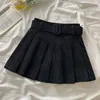 Skirts Autumn Winter Solid Color Fashion Belt A-line Skirt Women High Street Casual Sexy Mini Youth All-match Chic Pleated