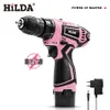 Hilda 12V Lithium Elektrische Bohrer rosa kordlessem Schraubendreher perforiertes Handmini -Power -Treiber 240420