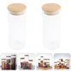 Storage Bottles 2 Pcs Sealed Jar Glass Canisters Wooden Cover Snack Containers Candy Pot Food