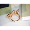 Brand Jewelry Original Van 925 Sterling Silver Double Butterfly Ring with Diamond 18K Rose Gold Natural White Fritillaria Opening Female