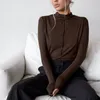 T-shirts pour femmes de style français élégant marron élégant t-shirt à manches longues tricotées pour femmes