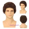 Mens Wig Pannband Mens Liten Curly Short Hair Machine Made Synthetic Fiber Afro Men Wigs