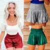 Shorts Women Smocked High Waist Glitter Metallic Flowy Hot Shorts Dance Baggy Shorts