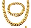 Autres ensembles Bijoux de bijoux en acier sans bijoux en acier 24k plaqué Gold de haute qualité Collier Collier Bracelet Mens Curb Chain 14cm DR9490766