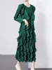 Lässige Kleider eleganter runder Nacken lang Ärmeln gekräuseltes locker sitzendes Kleid 2024 Mode Frauenkleidung