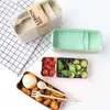 Boîtes à bento boîtes à lunch blé à 3 couches avec sac japonais micro-ondes bento alimentaire fourche et cuillère adaptée au personnel de bureau étudiant Q240427