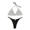 Set Bikini Set Femme Luxury Sparkling Rhingestone Silver Crystal Sexywwear Backless Puspup Bandage Bandwear Bikini Set