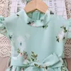 Toddler Girls Pleated Dresses Floral Ruffle Sleeve Casual Sleeveless Playwear Summer Dress 2-6 Years Old