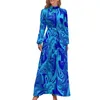 Casual Dresses Blue Neon Paint Dress High Neck Abstract Liquid Custom Bohemia Long Sleeve Stylish Maxi Cute Vestidos