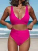 Women's Swimwear V Neck Bikinis 2024 Women High Waist Swimsuit Print Sexy Swimwear Female Bathers Bathing Swimming Swim Suit Beachwear