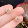 Bolzenallergie kostenlos 925 Silberquadrat -Bolzenohrringe für tägliche Verschleiß 3 mm 0.2ct Natürliche Amethystohrringe mit 3 Schichten 18K Gold plattiert D240426