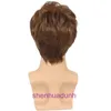 Mens wig headband dark brown short curly hair synthetic fiber mechanism wigs