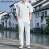 Cina da ricamo in lino vintage Hanfu set in stile cinese maschio tradizionale tang kung fu taichi pantaloni estivi uomini cotone 240415