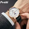 Armbanduhr Schweizer Marke Poshi Herren Fashion Top Luxus Sportgelenk wasserdichtes leuchtendes Leder Date Quarz Uhr Q240426