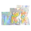 Bolsas de zíper bolsas bolsas de trava de bloqueio de zíper cosmético LOCKplástico Bolsas de maquiagem a laser Bolsas com zíper holograma transparente 20pcs iridescent