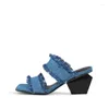 Scarpe eleganti blu il tempo libero traspirante piccolo di punta quadrata 6 cm tallone alto accogliente elegante taglia 34-41 slittamento fatto a mano sulla scarpa da donna estiva hl536 muyisexi